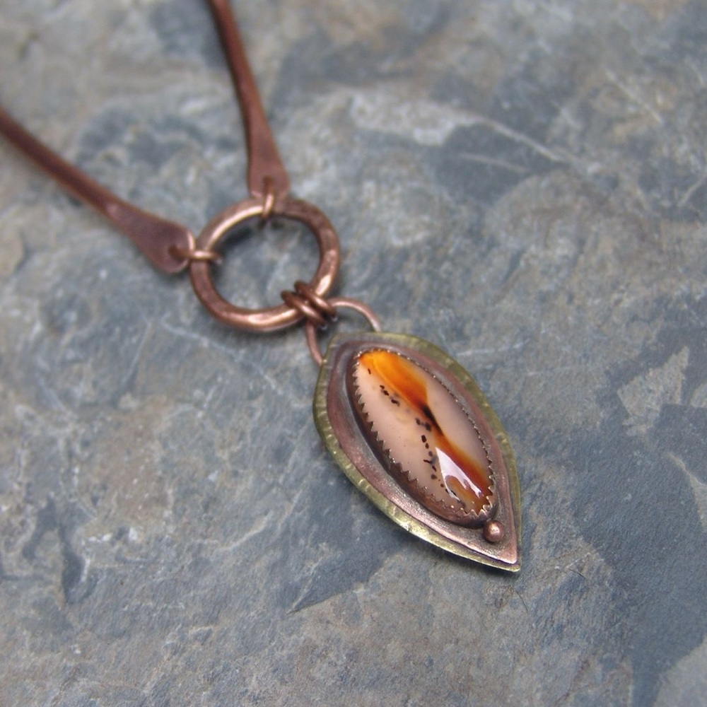 Mixed Metal Handcrafted Necklace Copper Brass Stone by Sandy Robinson Jewelry